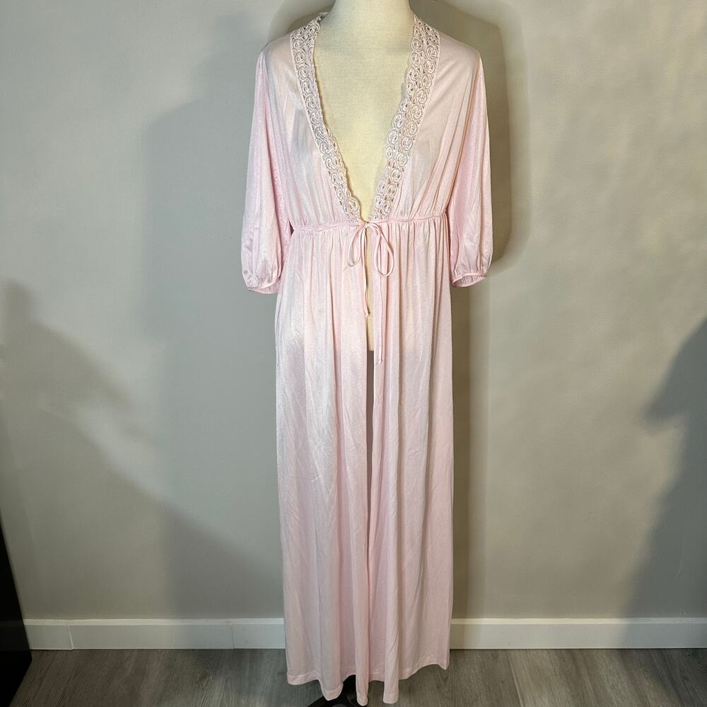 Vintage Baby Pink Val Mode Satin Lingerie Robe Sise Medium With Pockets